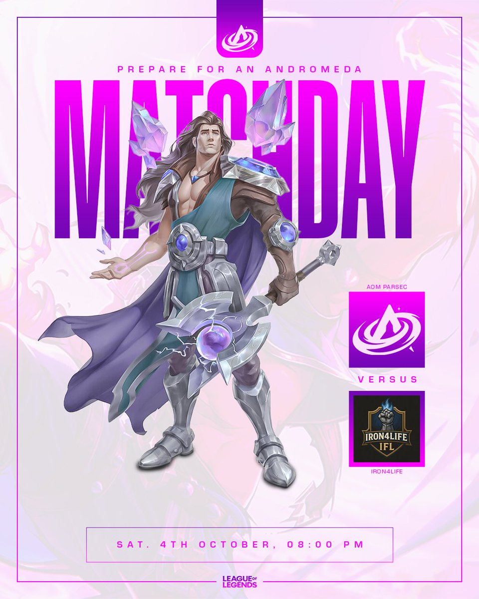 andromeda_lol's tweet photo. 🌌MATCHDAY SPIELTAG 1.
Division 7.31 und 7.7 Der neue Split startet auch für unsere Team @AOMParsec und @AOMPegasus
📅Sonntag, 04.10
⏰ 19:00 - 20:00 Uhr
Auch ohne Cast drücken wir unseren Teams die Daumen 💜🚀
#TKPRM #AOMWIN #Leagueoflegends #andromedalol #CalissieArt #lol #Team #Universum #Galaxy #demotedpigeons #KobuIT #evolupemedia #gamingacademy #propads #gamescomlan #gamescom