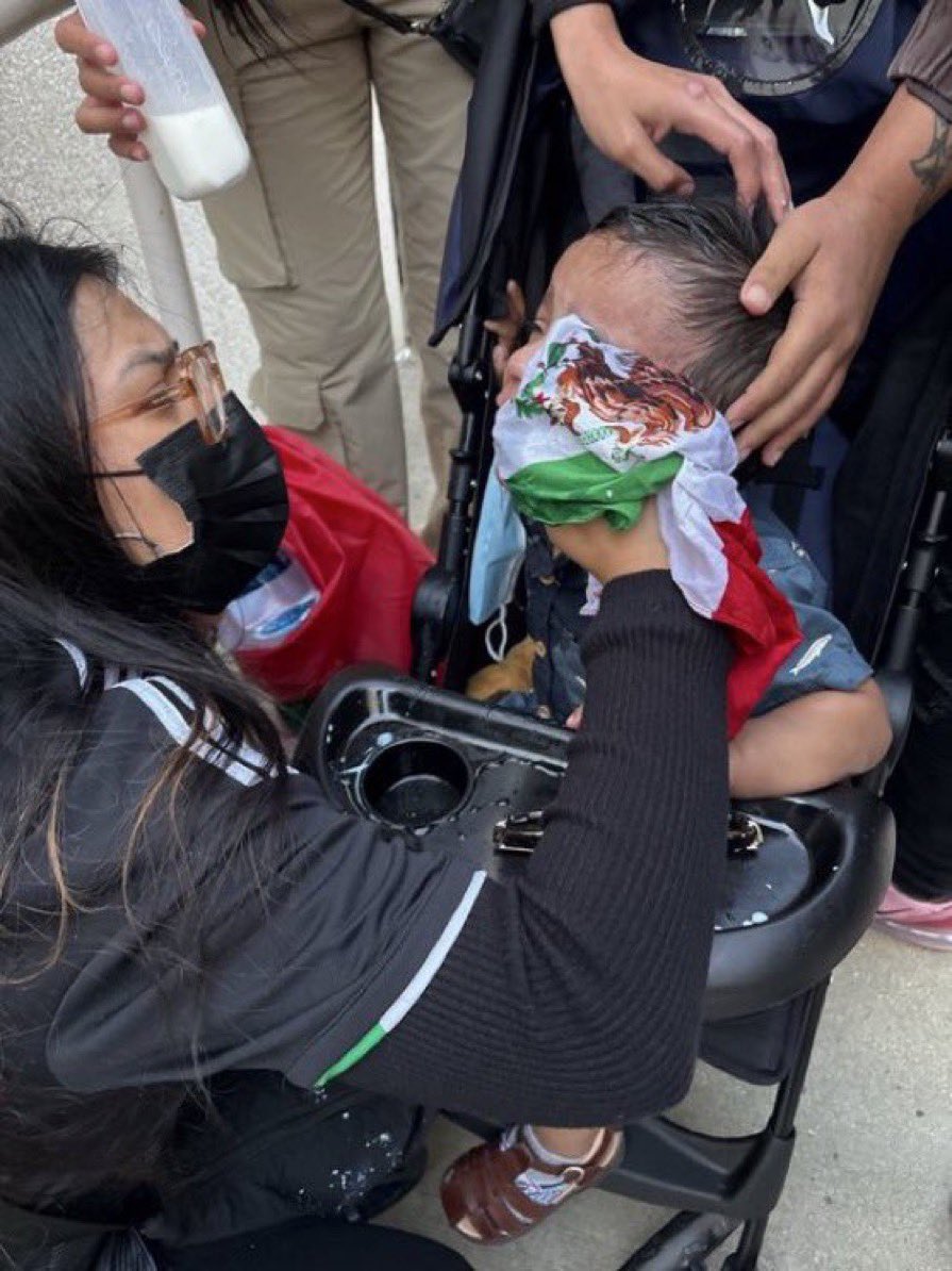 real_EBS_'s tweet photo. BREAKING - Democrats are now demanding charges be brought against LAPD officers for using tear gas on a crowd that included a baby, despite the crowd actively assaulting ICE agents.

How about charges for the mother? https://t.co/V957cbiiuR