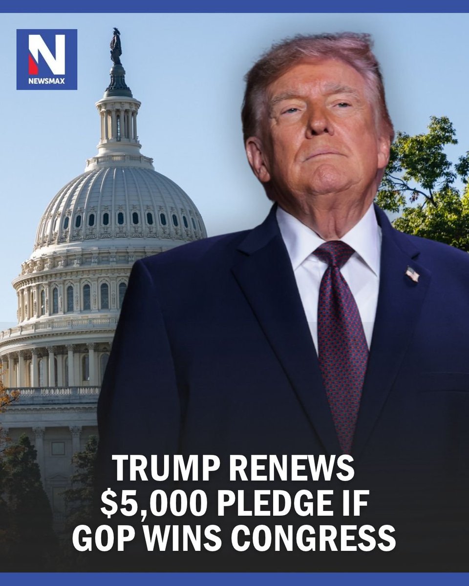 SD73660's tweet photo. President Trump reaffirmed his promise of $5,000 for every adult U.S. citizen if Republicans gain control of both the House and Senate in the November midterms. 

He shared this on Truth Social and X, saying, "I look forward to signing those checks"
 https://t.co/UPVaraoUWu https://t.co/OWxtYAhFFe