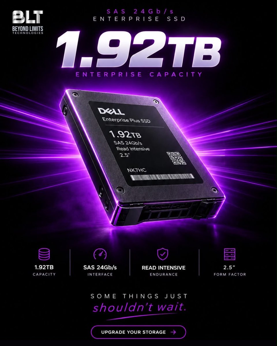 Bltech2026's tweet photo. Enterprise storage that keeps pace with your demands. ⚡

📩 Contact Beyond Limits Technologies for enterprise IT hardware solutions.

#BeyondLimitsTechnologies #Dell #EnterpriseSSD #SASSSD #DataCenter #EnterpriseStorage #ITInfrastructure #ServerHardware #DataCenterSolutions https://t.co/niISziYk40