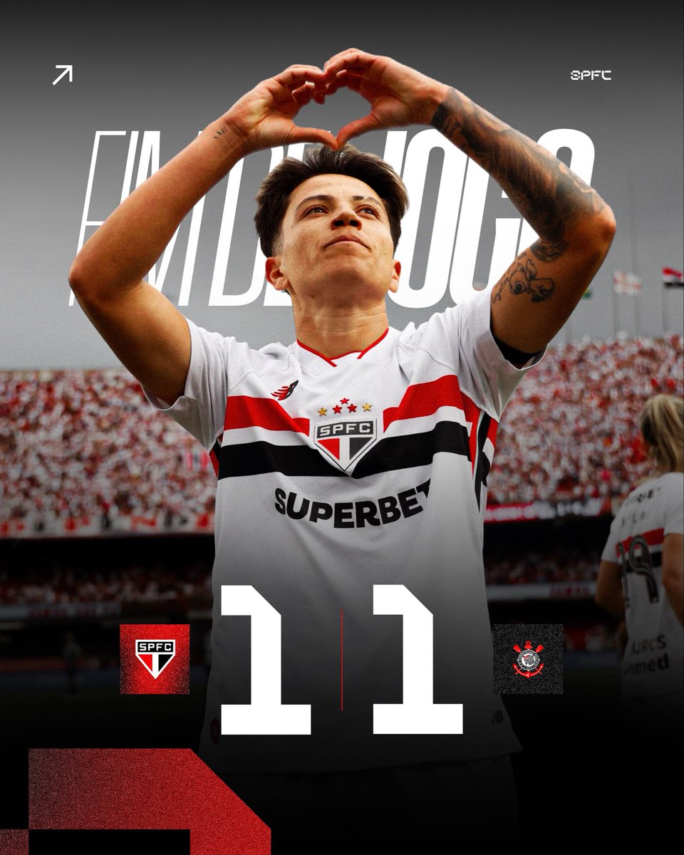 SaoPauloFC_Fem's tweet photo. FIM DE JOGO! O SÃO PAULO É CAMPEÃO DO BRASILEIRÃO FEMININO!!!!!!!! 

São Paulo 1️⃣ x 1️⃣ Corinthians (3x2 no agregado)

⚽️ Bia Menezes

#EssaHistóriaÉFeitaPorNós 
#FutebolFemininoTricolor 
#VamosSãoPaulo 🇾🇪 https://t.co/aqQDvDJeAd