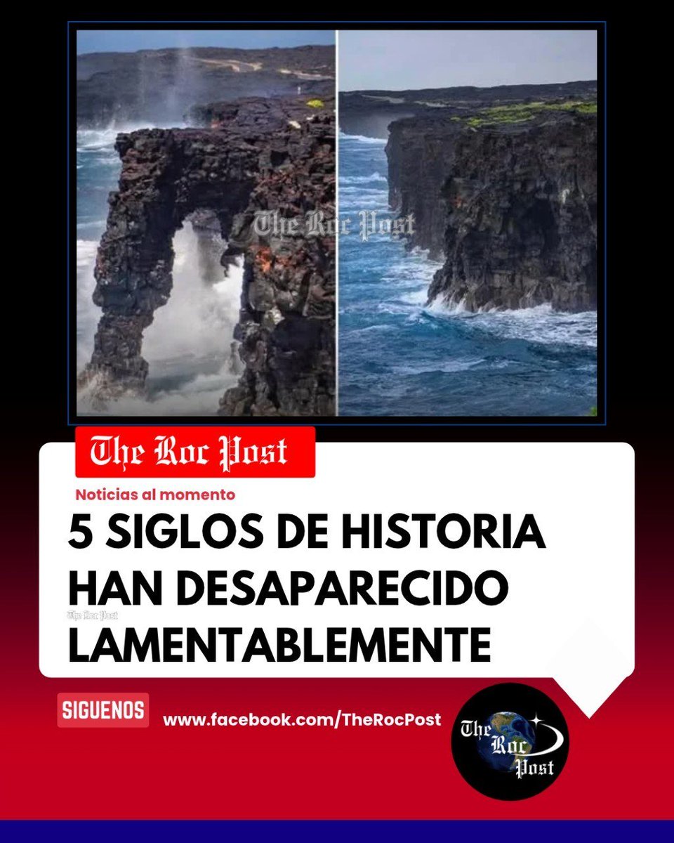 therocpost's tweet photo. 😞📸🇺🇸 | DOLOROSA NOTICIA: Ha colapsado en Hawai el famoso arco marino Hōlei de 550 años de antigüedad.

Información de #TheRocPost https://t.co/UTucRuiaVG