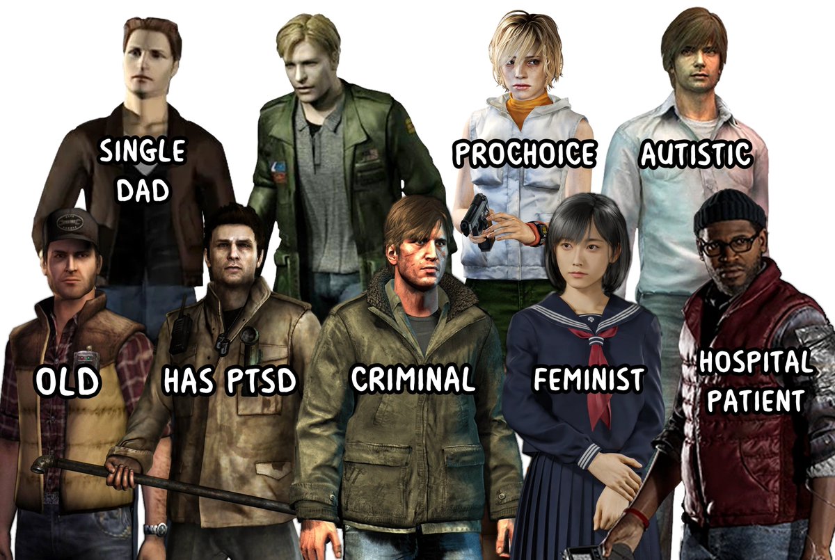 miralyk's tweet photo. people are being dense about the silent hill games again (what else is new), so have a visual graphic of woke hill now that townfall's released LMAO https://t.co/lwf0wT4dXw