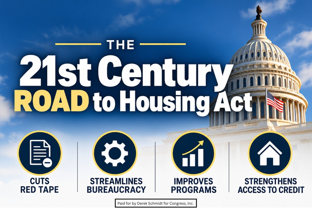DerekSchmidtKS's tweet photo. I’m proud to have advocated for and voted for the 21st Century ROAD to Housing Act—the most comprehensive federal housing legislation in 30
years. 

The bipartisan law cuts red tape, streamlines bureaucracy, improves programs, and strengthens access to credit to help make housing more affordable and available. There’s more work to do, but we’re getting things done for Kansas housing.