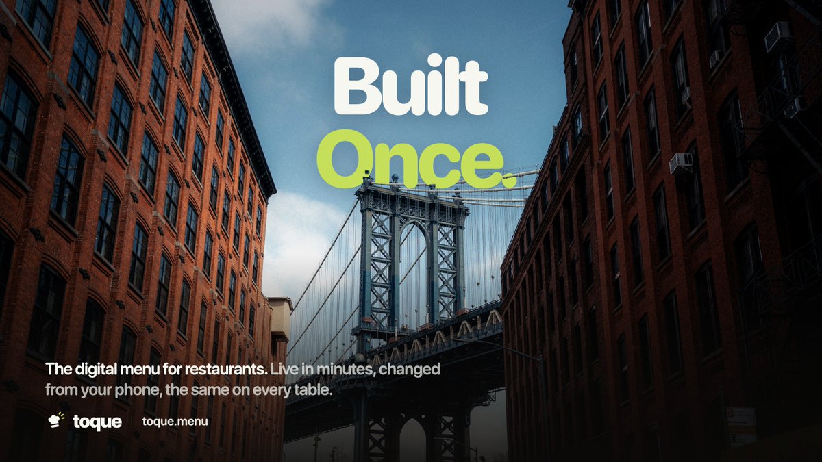 ToqueMenu's tweet photo. The bridge was built once. Your menu doesn't have to be reprinted every time it changes.

Toque is the digital menu for restaurants: live in minutes, changed from your phone, and the same on every table.

https://t.co/bT1ZtVdJL2 https://t.co/QAYKU26cuR