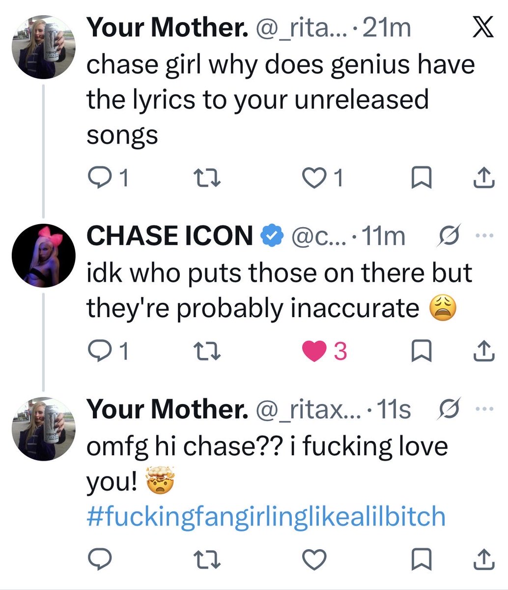 _ritaxoxo's tweet photo. diva replying to a diva?! 

#chaseicon https://t.co/jwa1rZjOaq