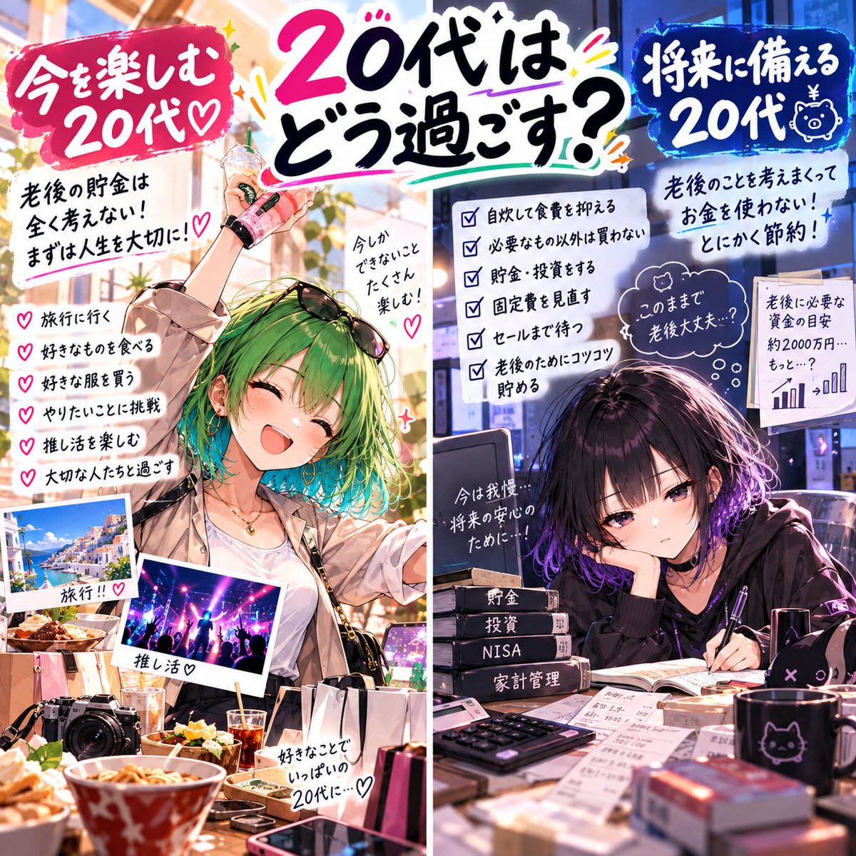 twt_cybercat's tweet photo. 20代のうちは
どう過ごすのがいいか議論になる！
みんなはどっちかな？ https://t.co/i3HyGKPzmi