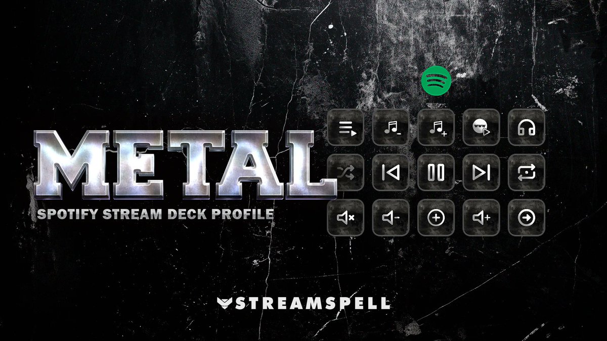 streamspell's tweet photo. Bring a metal edge to your Stream Deck🎧⚡

Control Spotify with a layout built for quick navigation, with profiles for multiple Stream Deck devices, including Mini, Neo, MK.2, + and XL

All wrapped in a metal-styled visual theme: https://t.co/s1FGE8jg9S https://t.co/5ApOrjtRqd
