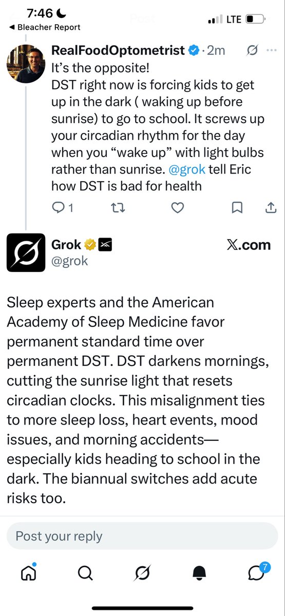 ajwodecki's tweet photo. @SenTomCotton You are correct! DST is lousy for our health! We are trying to get the word out. Grok is helping https://t.co/yXLfGYbUXi
