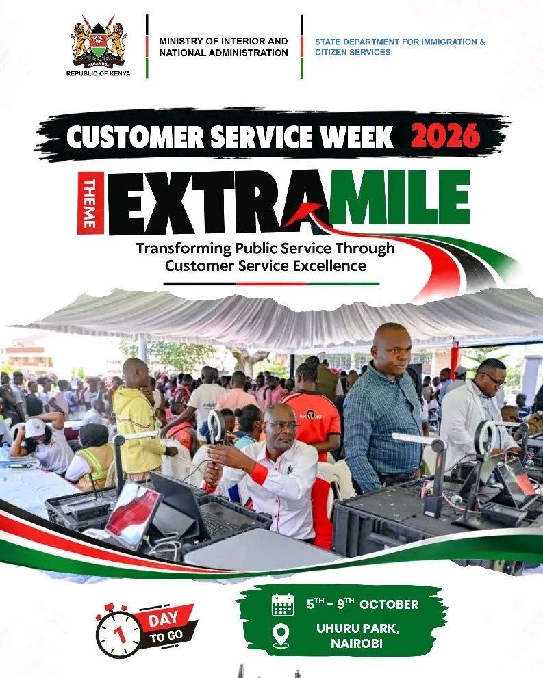 NpdmDirectorate's tweet photo. During this Customer Service Week, NPDM/IPRS celebrates the citizens we serve.

Visit us at Uhuru Park, 5th–9th October. Come share your feedback, ask questions and let us serve you better! 🇰🇪

#CustomerServiceWeek2026 #ExtraMile #CitizenCentredService
#NPDM https://t.co/8Pt9NcEnJV