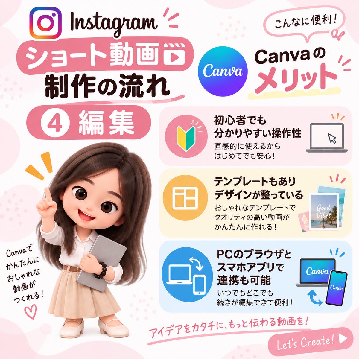 Hana0827y's tweet photo. ⭐️Instagram ショート動画制作の流れ
後編
@Hana0827y
⬅️他の投稿はこちらから
#オンラインアシスタント
#オンライン���書
#canvadesign
#動画制作
#sns運用 https://t.co/JX8rtlfKfa