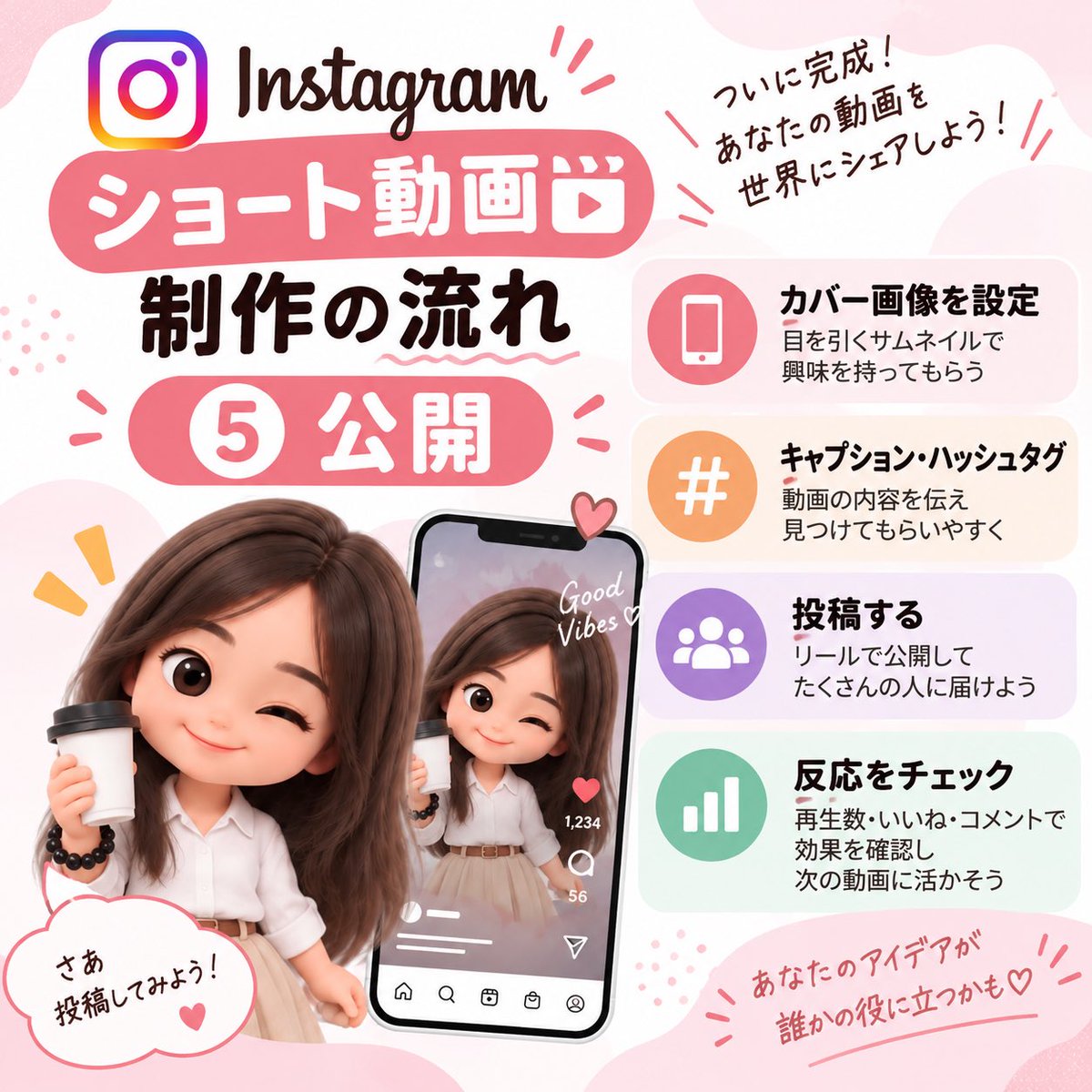Hana0827y's tweet photo. ⭐️Instagram ショート動画制作の流れ
後編
@Hana0827y
⬅️他の投稿はこちらから
#オンラインアシスタント
#オンライン���書
#canvadesign
#動画制作
#sns運用 https://t.co/JX8rtlfKfa
