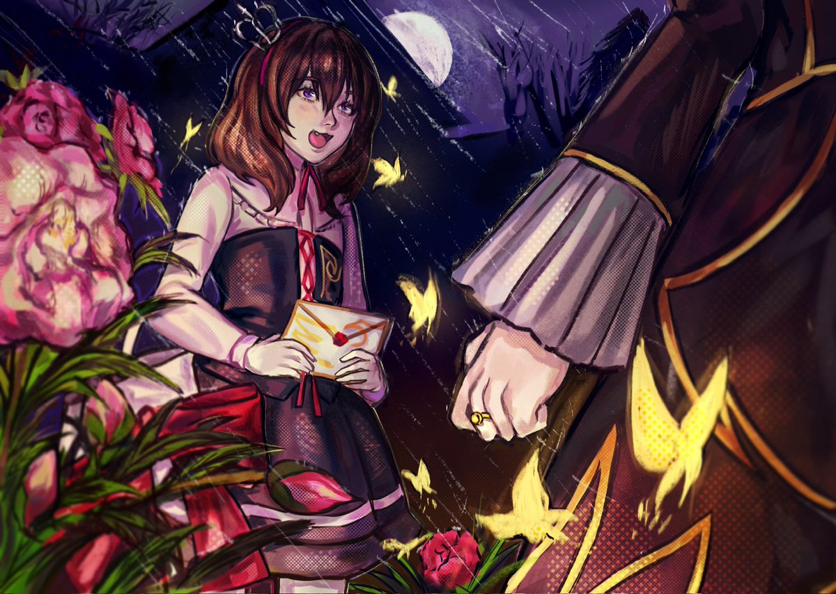 fujiyokka's tweet photo. Happy October 4th everyone!! Had to draw #maria and #beatrice in the garden! #umitober #umitober2026 https://t.co/3VIQLmdgrC