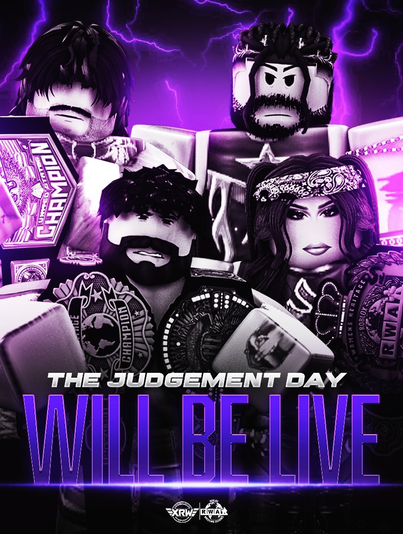 XRWNation's tweet photo. ALL RISE 😈

After successfully capturing both the US &amp; Immortal Championships bringing them home, the Judgement Day is set to be in the FedEx Forum TONIGHT!

Tune in at #XRWVelocity to witness GREATNESS in the making from one of the most ELITE FACTIONS in Ro-Wrestling today 🏆 https://t.co/tpsnoGc0bI