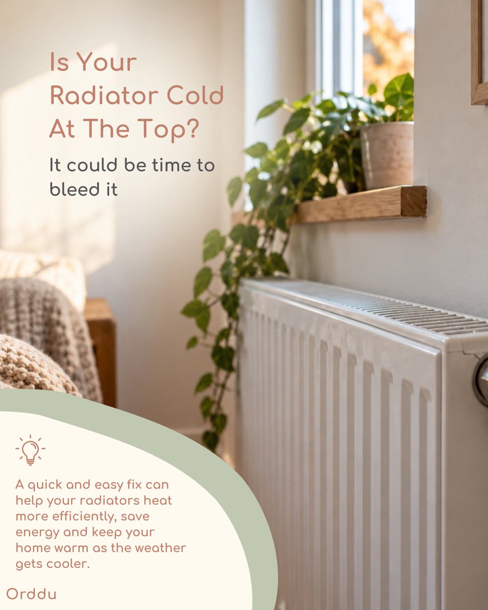 ordduapp's tweet photo. Getting cooler outside? 🥶  

Now's a good time to check your radiators.  
If they're cold at the top but warm at the bottom, they may need bleeding.  

A quick job now could help keep your home warmer as we head into the colder months. 🔥  

Have you checked yours? https://t.co/5Le1UI9klA
