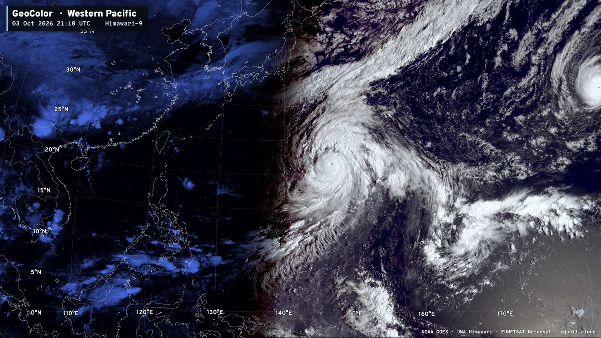 RyanWeather's tweet photo. Typhoon Choi-Wan (26W) is well on its way to becoming a Super Typhoon on Sunday.  

Soon-to-be-reclassified Hurricane --> Typhoon Nolo is almost across the International Dateline https://t.co/lIg4xbqI8J