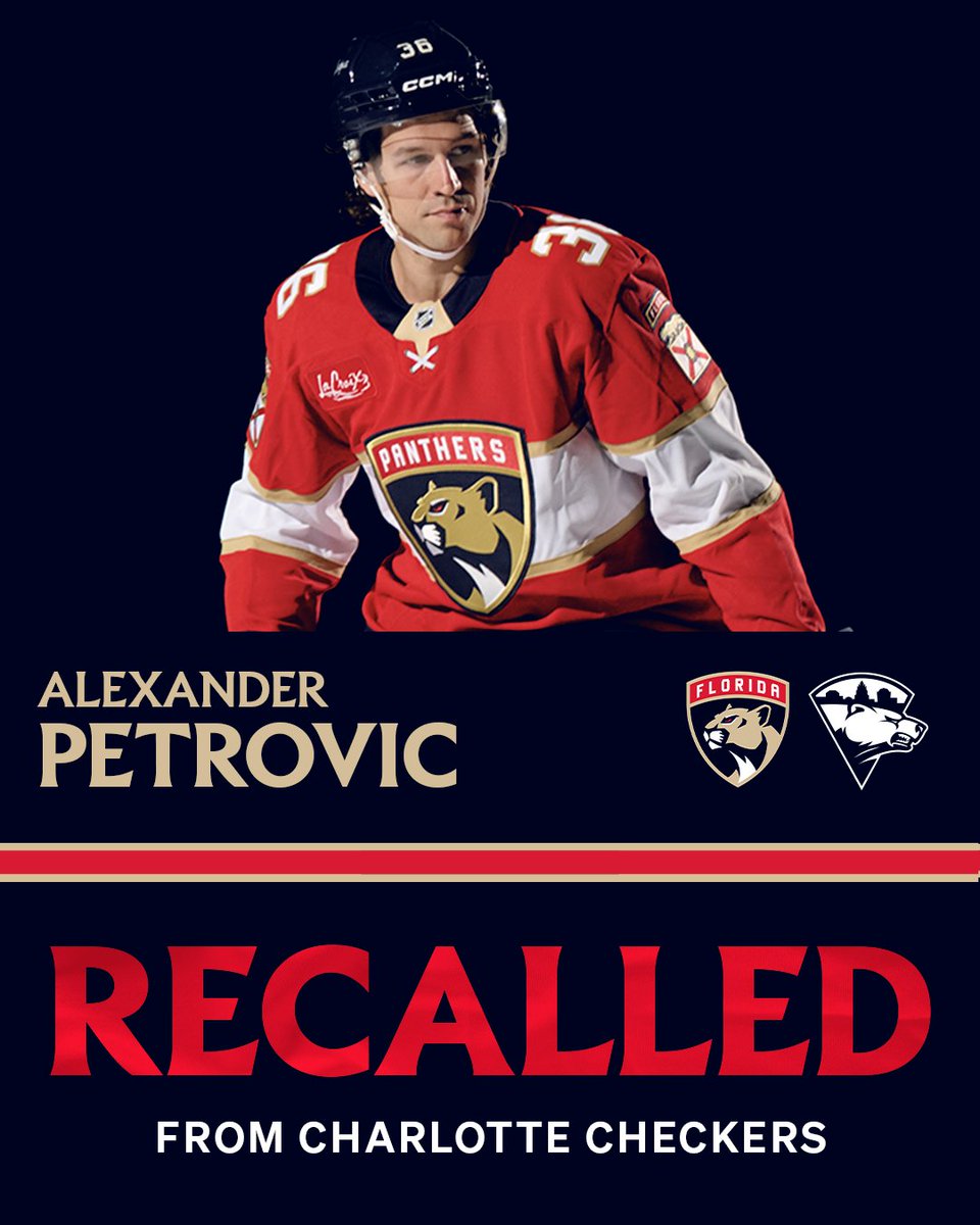 FlaPanthers's tweet photo. We have recalled defenseman Alexander Petrovic and forward Sam Lafferty from @CheckersHockey. 

More » https://t.co/8rxNAbvk2l https://t.co/HrAXSxBDi1