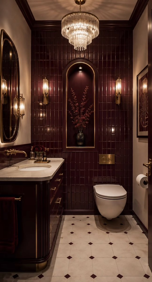sehviyat's tweet photo. Burgundy bathroom. https://t.co/igQiIMSLMx
