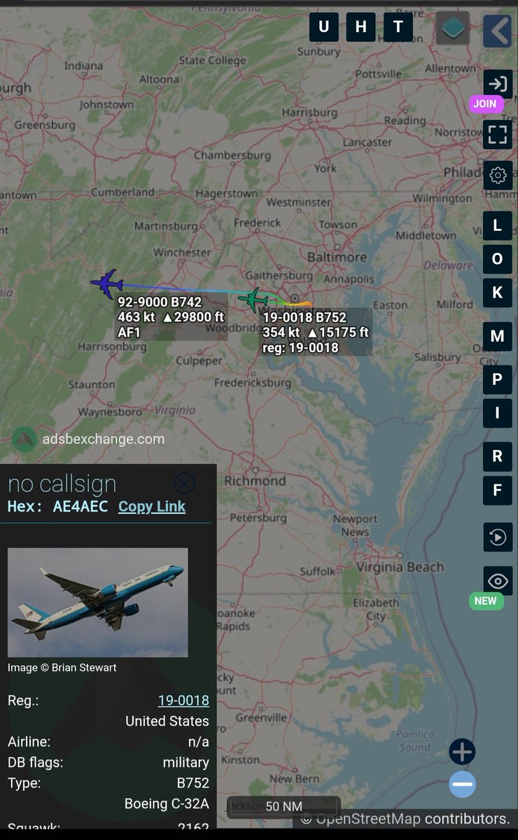 Borrowed7Time's tweet photo. USAF VIP movement out of JB Andrews as POTUS travels to Dayton OH:

VC-25A 92-9000 #ADFDF9 as AF1 

C-32A 19-0018 #AE4AEC as SAM47 (backup; will stage at Wright-Patterson AFB)
@sipjack1776 @toystark6886 @LadyAstroJet https://t.co/g22rsAgOlT