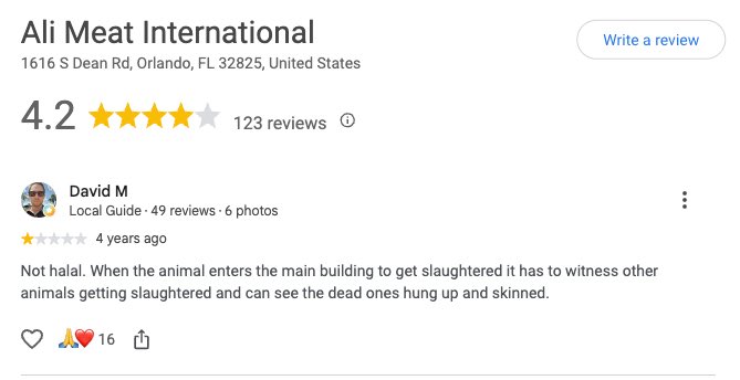 LauraLoomer's tweet photo. 🚨Muslim Slaughterhouse In Orlando, Florida Has Long History of Animal Abuse and Violations 🚨 

Thanks to my viral reporting about Islamic animal torture at Ali Meat International, a Muslim Halal slaughterhouse in Orlando, Florida, the Florida Department of Agriculture and Consumer Services @FDACS exclusively confirmed to me last week that there is now an active and ongoing criminal investigation into these animal abusers.

The recent undercover video I posted showed Ali Meat employees, kids and random customers torturing innocent animals for Islamic ritual animal abuse. 

Ali Meat International is run by Mohammad Razzaq and Kalsoom Razzaq according to state records. It is also a USDA-registered slaughterhouse. 

In 2021, @USDA inspectors suspended operations at Ali Meat after witnessing an employee throw a conscious lamb against a metal fence. The lamb reportedly bounced off the fence and landed on its side on concrete.

Ali Meat was cited again in 2024. USDA inspection data stated that the establishment did not have a “robust, systematic approach to humane handling.”

Additionally, I uncovered Google reviews about Ali Meat’s disgusting animal abuse going back many years.

Four years ago, one person wrote:

“Not halal. When the animal enters the main building to get slaughtered it has to witness other animals getting slaughtered and can see the dead ones hung up and skinned.”

Another Google review states:

“The people that work here horrifically kill more than 10 to 12 goats within a 20 minute period and don't even wait till they are fully unconscious before cleaning them. They literally just throw them on the ground in front of other goats and slicer throats and while they are continuing to die they throw other goats on the ground and kill them in front of other goats that are watching. This is not humane in anyway shape or form I don't care how they are raised! Don't buy your meat from here.”

Last year, another person wrote: 

“Smells horrible and is located around a bunch of neighborhoods. I feel so sorry for the people who have to endure the smell that comes from this facility.”

Ali Meat is a disgusting hellhole. The horrific undercover video I posted, numerous federal inspections, and these customer reviews document a long pattern of violations and animal torture.

I feel so horrible for these animals and anyone who lives near this Islamic animal torture chamber.

THIS NEEDS TO STOP NOW!

Despite its numerous violations, the Biden USDA kept letting Ali Meat get away with Islamic animal torture for years.

President Trump’s Agriculture Secretary Brooke Rollins @SecRollins needs to cancel Ali Meat’s federal permit immediately!

We need to banish Islamic animal torture from Florida and hold these monsters accountable for abusing animals.

@WiltonSimpson @megforflorida @SenRickScott @ByronDonalds @ErikaDonalds @RAlexAndradeFL @AGJamesUthmeier @realannapaulina @RepFine @RonDeSantis 

RECEIPTS 👇🏻