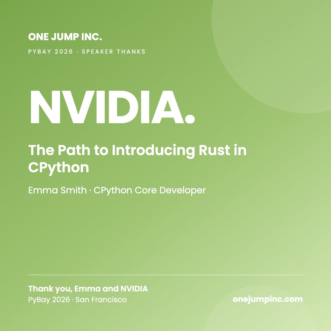 onejumpinc's tweet photo. Thanks Emma Smith of @nvidia for "The Path to Introducing Rust in CPython" at @py_bay.

Changes at the bottom of the stack reach every Python program above it. https://t.co/3PBTxvTdoj