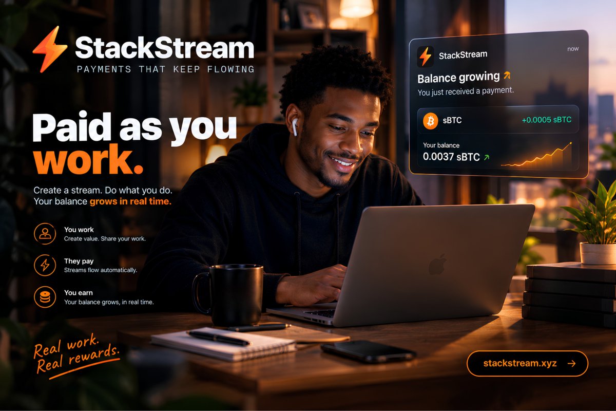 stackstream0X's tweet photo. From the moment a stream opens, your balance grows while you work. Watch it on the Earn page and claim all or part anytime.
No invoice. No chasing. No 30-day wait.
https://t.co/ATAT1Fbj1X https://t.co/n9aMimjoMZ