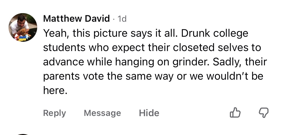 evan_draim's tweet photo. “I always cheer up immensely if an attack is particularly wounding because I think, well, if they attack one personally, it means they have not a single political argument left.” —former UK Prime Minister Margaret Thatcher

This is how Democrats responded to my recent Facebook post about door-knocking for @MikeCollinsGA with @TPAction. They have so thoroughly lost the argument on issues that they resort to personal attacks against young volunteers getting engaged in the political process. 

It’s one thing to direct insults at candidates since they put themselves into the public square by running for office. But it completely crosses a line to go after private citizens in this way just because they have different politics than you.

The Democrats are not the party of tolerance. They only represent the left and the far-left. We cannot let people who hate the majority of Americans gain power in this country. That’s why it’s so important for conservatives, independents, and moderates to vote Republican this November.

#gapol #georgia #elections #republican