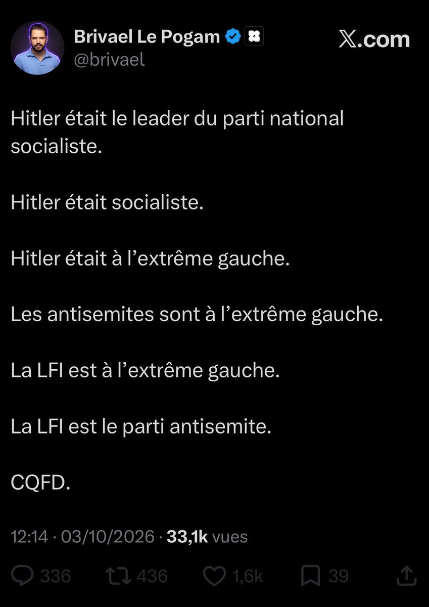 BetterCallMedhi's tweet photo. ce gros débile ne croit pas un traitre mot de ses syllogismes de comptoir, il applique une équation économique froide où le niveau de haine et de bêtise détermine la monétisation qu’il va gratter 

ce que vous voyez c’est juste du captage de rente sur la misère intellectuelle et X a créé un marché où la dégradation de la pensée offre le meilleur retour sur investissement