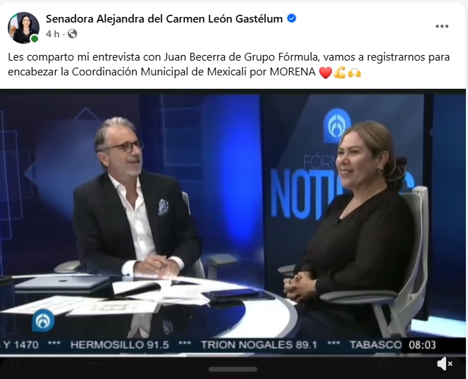ArmandoNieblas's tweet photo. Hasta antes del jueves nadie se acordaba de Alejandra León Gastélum.

Ese día trascendió que fue detenida en la garita Mexicali-Calexico y posteriormente ella confirmó que la estuvieron interrogando durante 12 horas.

Hasta ahora no hay alguna información oficial que confirme la versión de la exsenadora morenista.

Ahora ya anda dando entrevistas en medios nacionales promoviendo sus aspiraciones de ser candidata de Morena a la alcaldía de #Mexicali.

P.D. No es senadora desde el 2024, pero así se presenta en sus redes sociales.