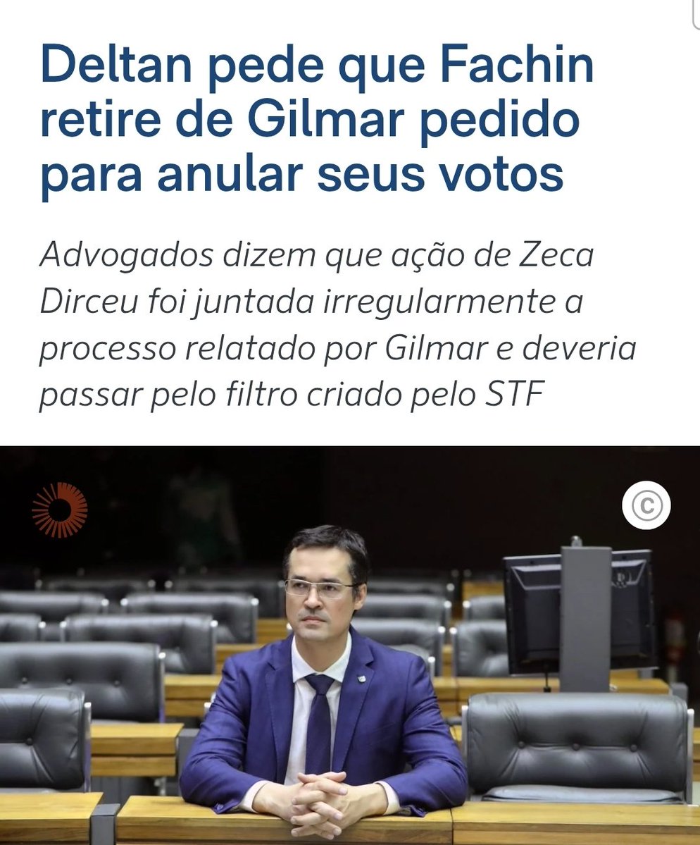 jpmachadorocha's tweet photo. DELTAN REAGE!

A defesa do @deltanmd protocolou um pedido urgente para Fachin para que ele tire de Gilmar o pedido de Zeca Dirceu que tenta tornar nulos seus votos para o Senado.

Fachin fará valer a sua autoridade como presidente do STF?! https://t.co/b8jzlojwaa