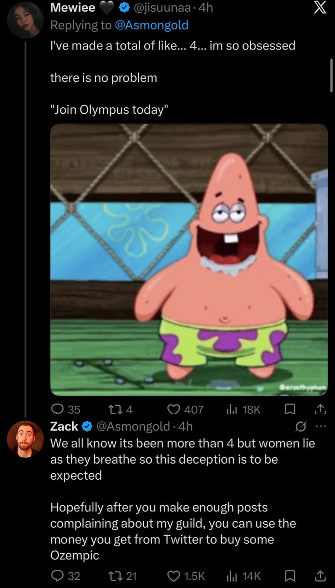 Awk20000's tweet photo. Asmongold invites Mewiee to Olympus as the two argue on the timeline after she mocked him and his guild https://t.co/c01xzfpqjq