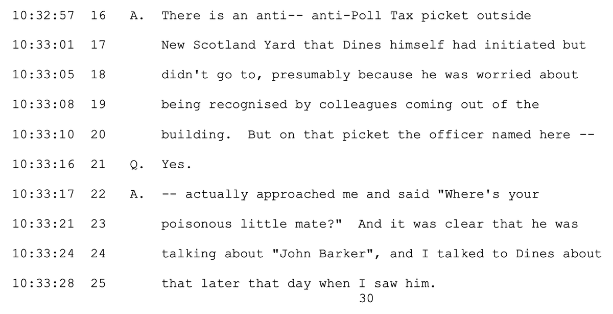 BristleKRS's tweet photo. It's worth noting that these transcripts illustrate Helen Steel's exemplary grasp of detail and razor-sharp analysis.

In T3P3D26 she nails how MPSB officers inside and outside of SDS knew HN5 John Dines &amp; she were in a relationship, and that HN10 Bob Lambert set it up.
#spycops https://t.co/JjK8V89z7o