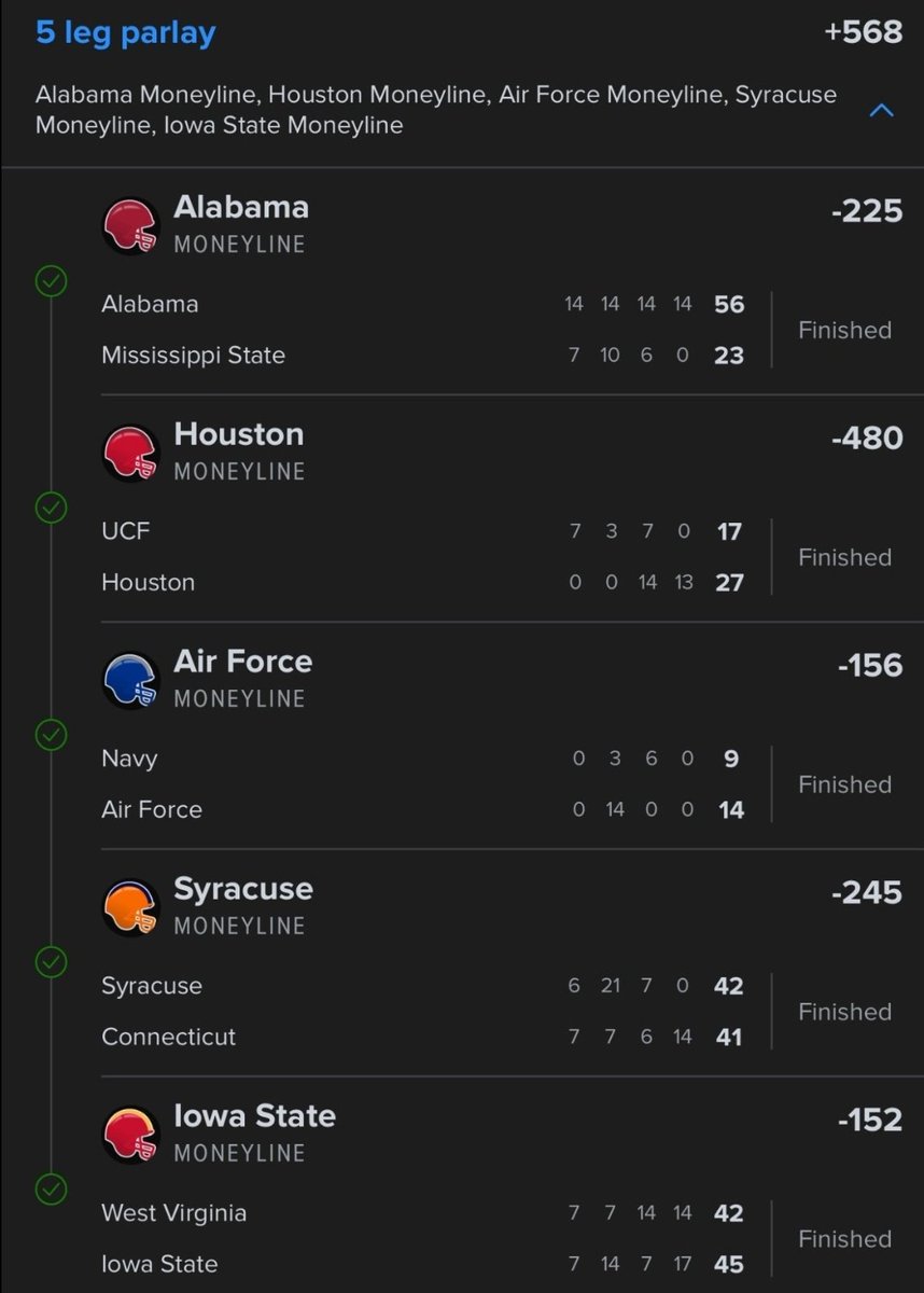 TomPelisseroNF's tweet photo. All glory to god man 🙏 we did it!

Alabama ML✅
Houston ML✅
Air Force ML✅
Syracuse ML✅
Iowa State ML✅

Tail bets:🔗⬇️
https://t.co/iEcTKYlvpt https://t.co/qHrojBtvIG