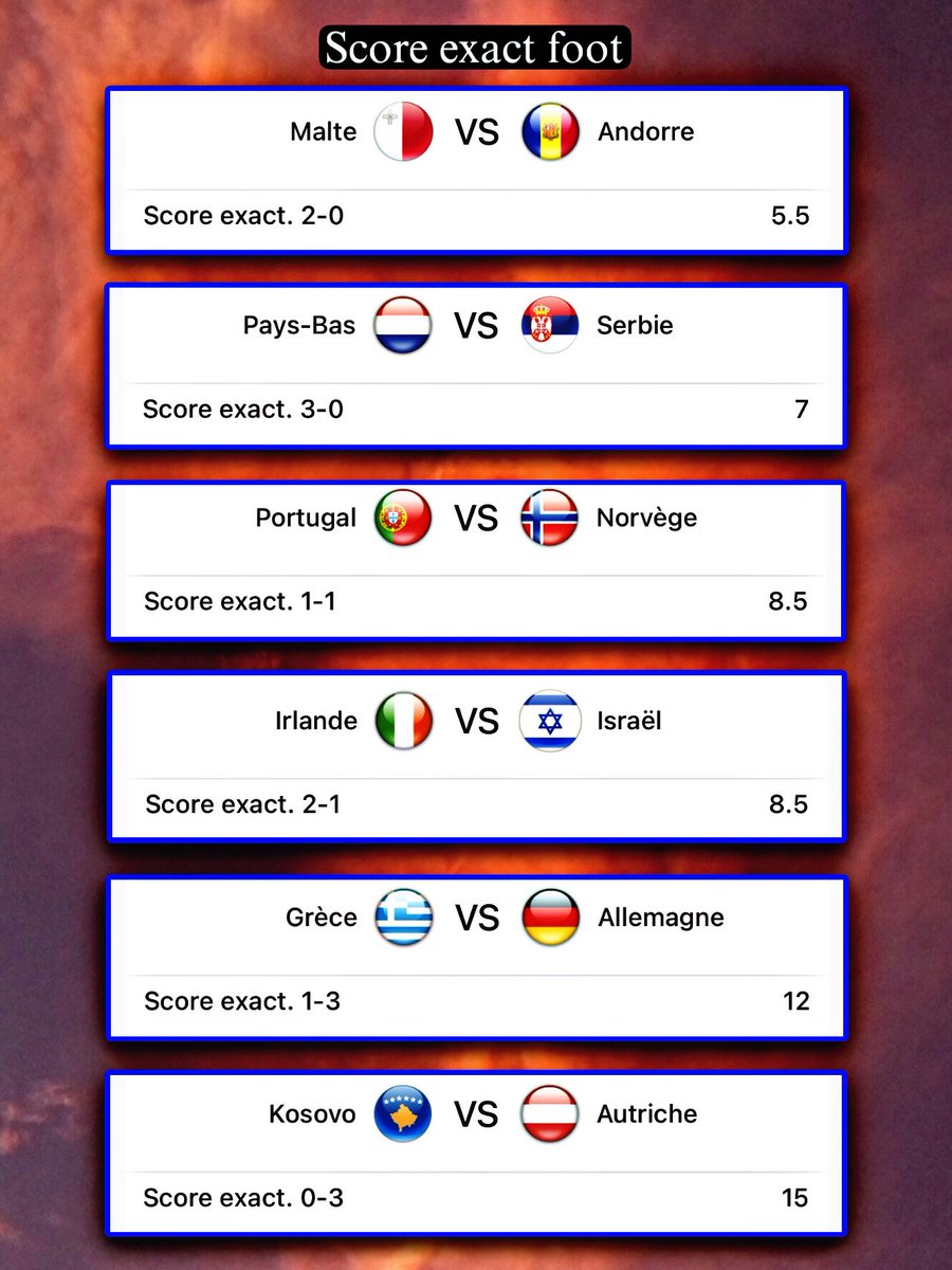 Scoreexactfoot2's tweet photo. 🔥 SCORE EXACT DU JOUR — 6 ÉQUIPES ⚽

🎯 6 matchs sélectionnés
💎 6 scores exacts
📊 Analyse &amp; sélection du jour
🚨 Objectif : trouver les bons scores ! https://t.co/Uqu1eVpPCp