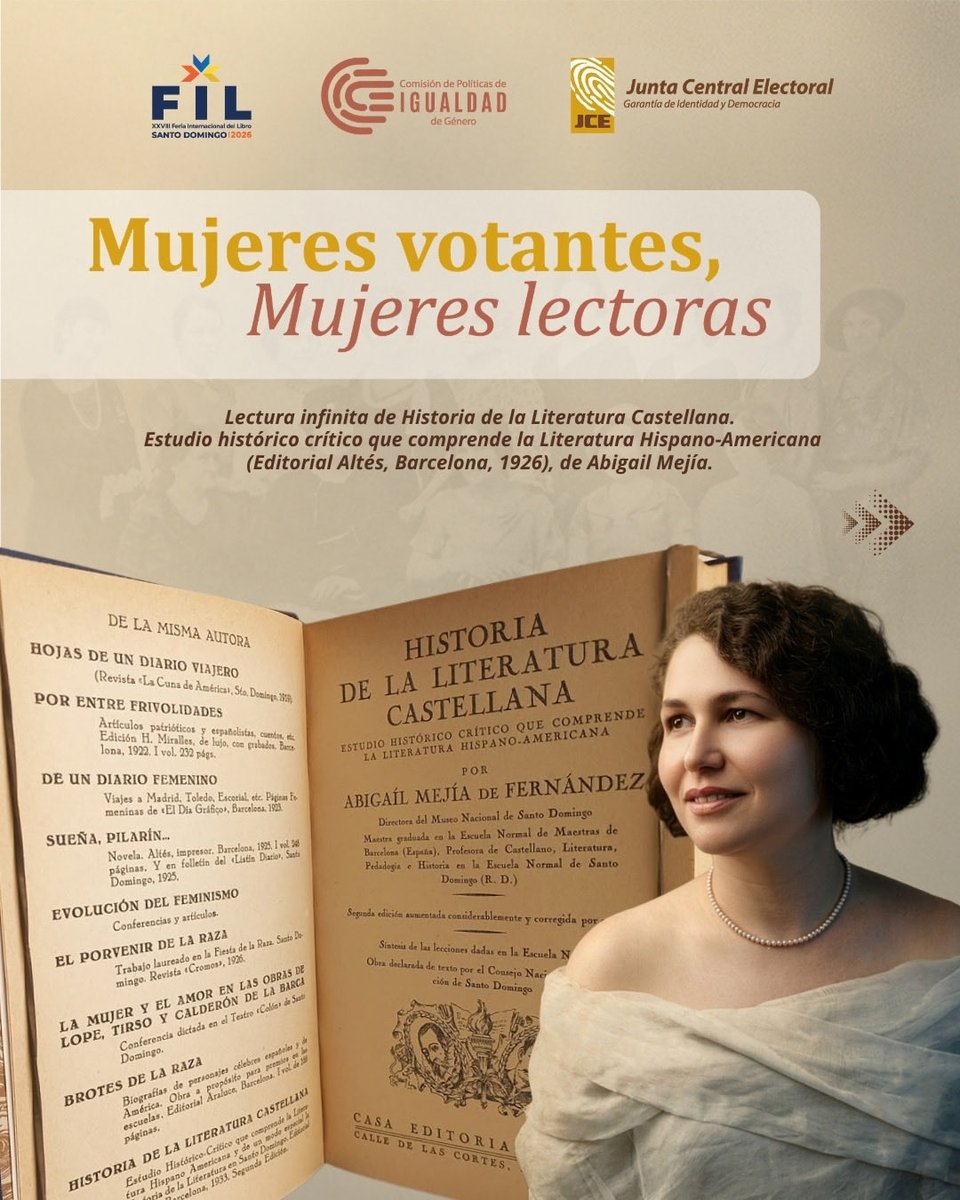 juntacentral's tweet photo. Mujeres votantes, Mujeres lectoras. 📖

Los libros nos permiten reencontrarnos con nuestra historia, nuestra lengua y el legado literario que compartimos como región.

A través de una lectura colectiva de la obra "Historia de la Literatura Castellana. Estudio histórico crítico que comprende la Literatura Hispano-Americana", de la dominicana Abigail Mejía, distintas mujeres darán voz a fragmentos dedicados a figuras de Hispanoamérica.