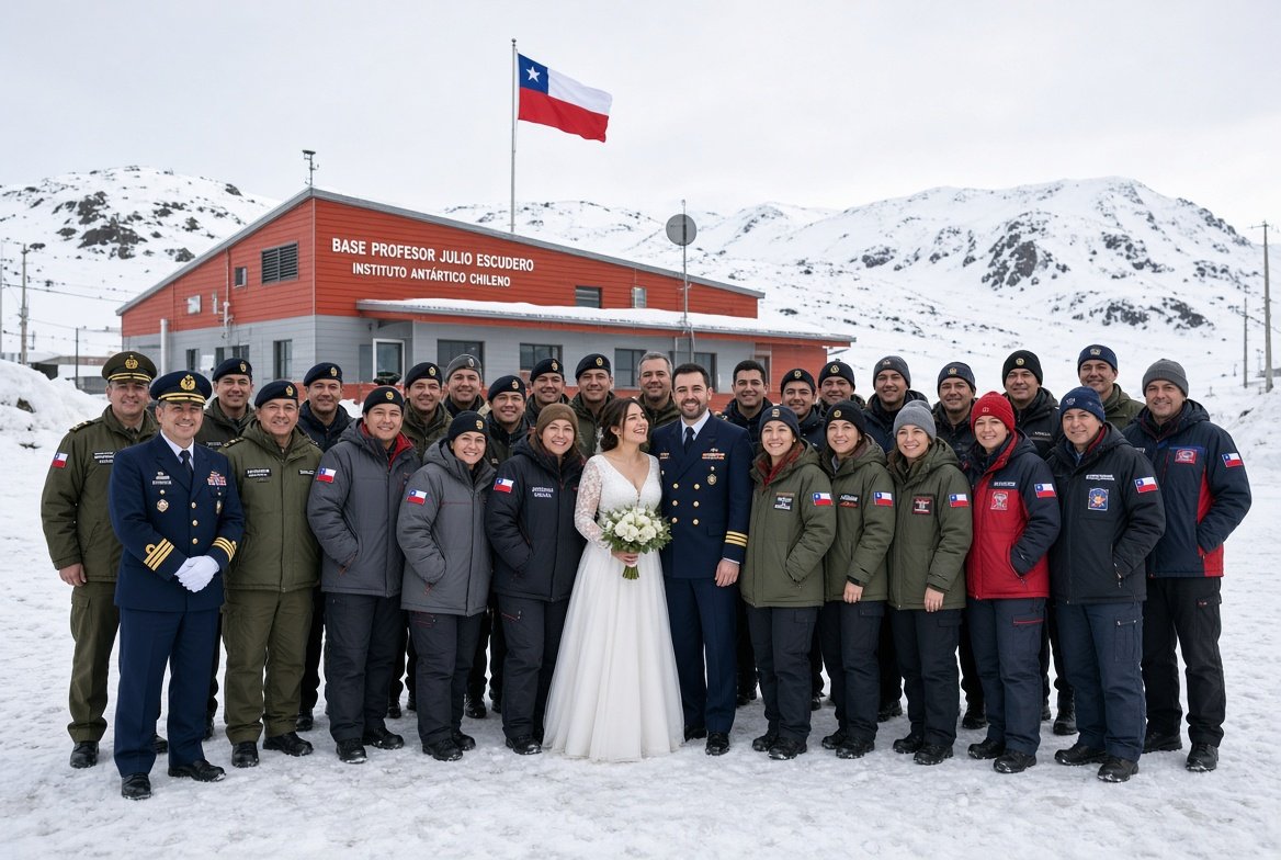 elicitor22's tweet photo. Matrimonio En la Base antártica chilena, ayer 3 de octubre de 2026. Chile 🇨🇱 https://t.co/2zIVW9pI5K