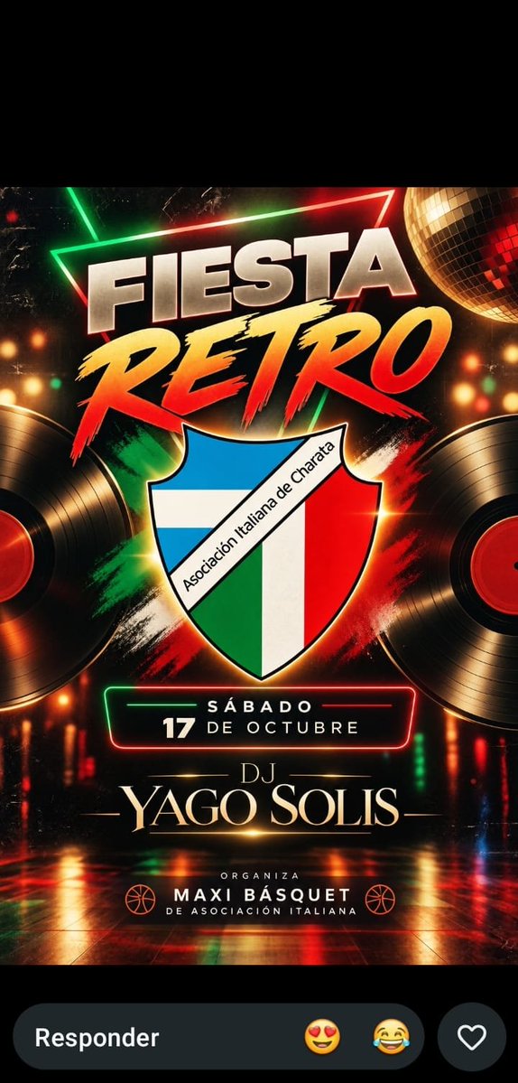 AsocItalianaCh's tweet photo. FIESTA RETRO EN ASOCIACION ITALIANA 

SABADO 17 DE OCTUBRE 22HS https://t.co/dIp5ZYyg1t