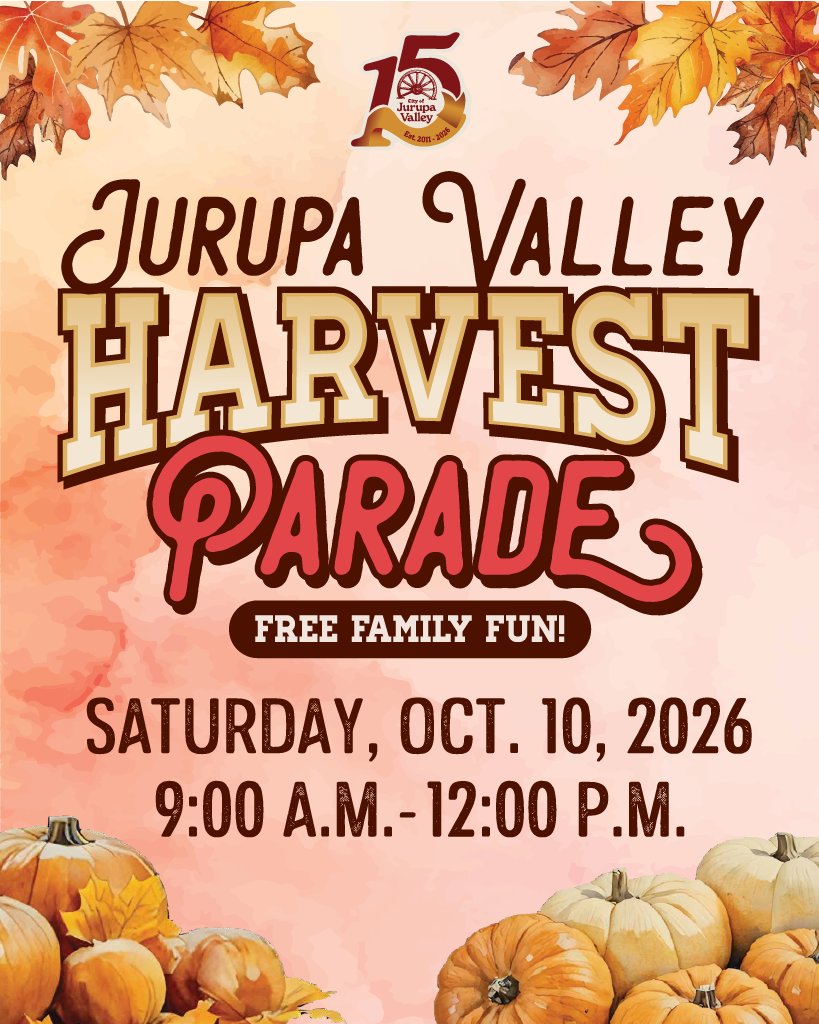 jurupaValleyGov's tweet photo. Join us at our Annual Harvest Parade next Saturday, October 10, from 9 AM to 12 PM on Limonite Ave and City Hall! 🎃 

STREET CLOSURES🚧 Please note that Limonite Avenue between Bain and Collins St. will be closed from 6AM to 11AM for the event. https://t.co/6PGpGxwVAs
