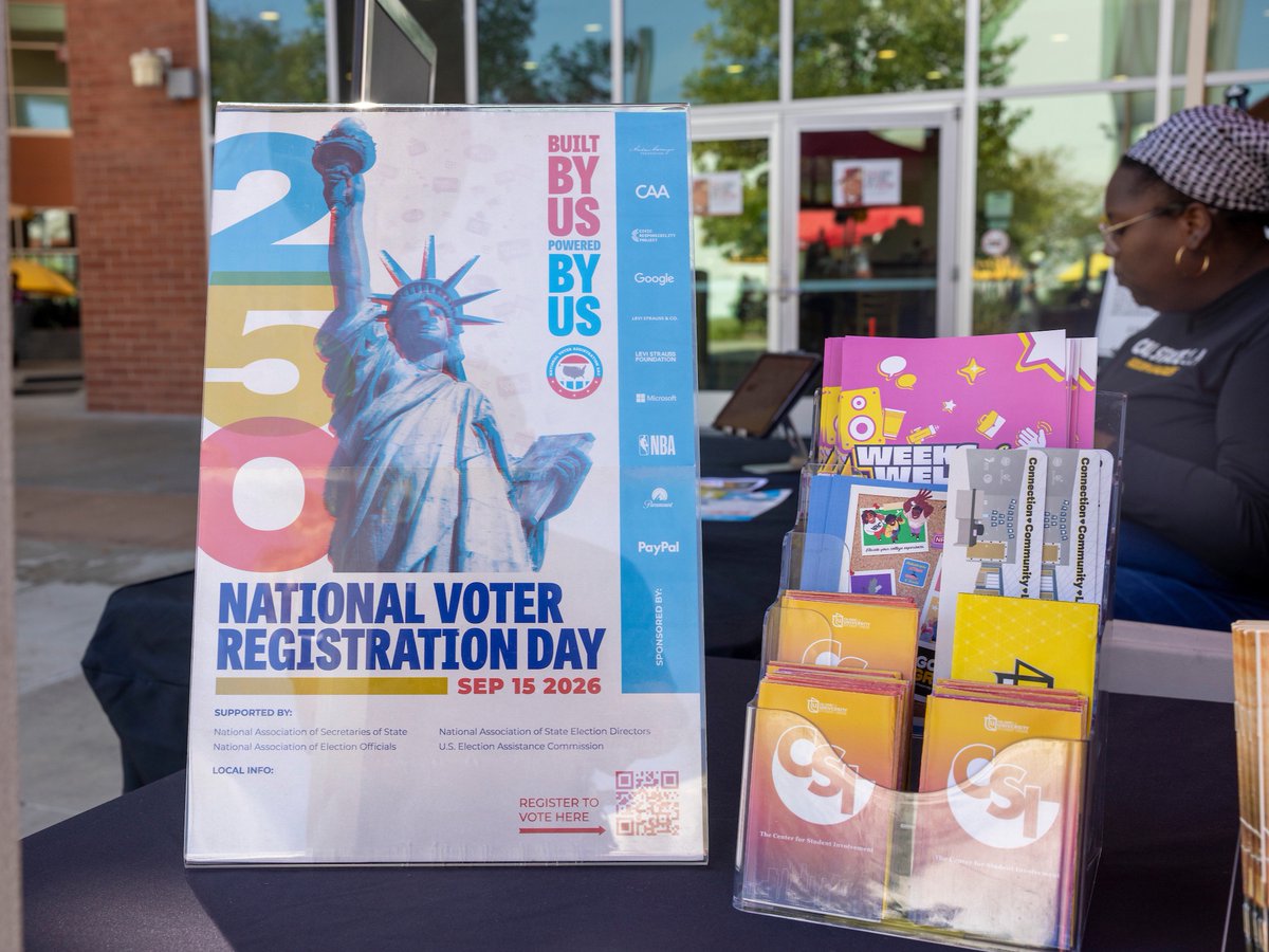 CalStateLA's tweet photo. Civic engagement in full swing! 🗳️✨

Students at Cal State LA VoterFest came together for voter registration and election resources, art activities, food, music from Golden Eagle Radio, and the Ballot Bowl challenge -- all in celebration of National Voter Registration Day! https://t.co/ZdGpseKCIm