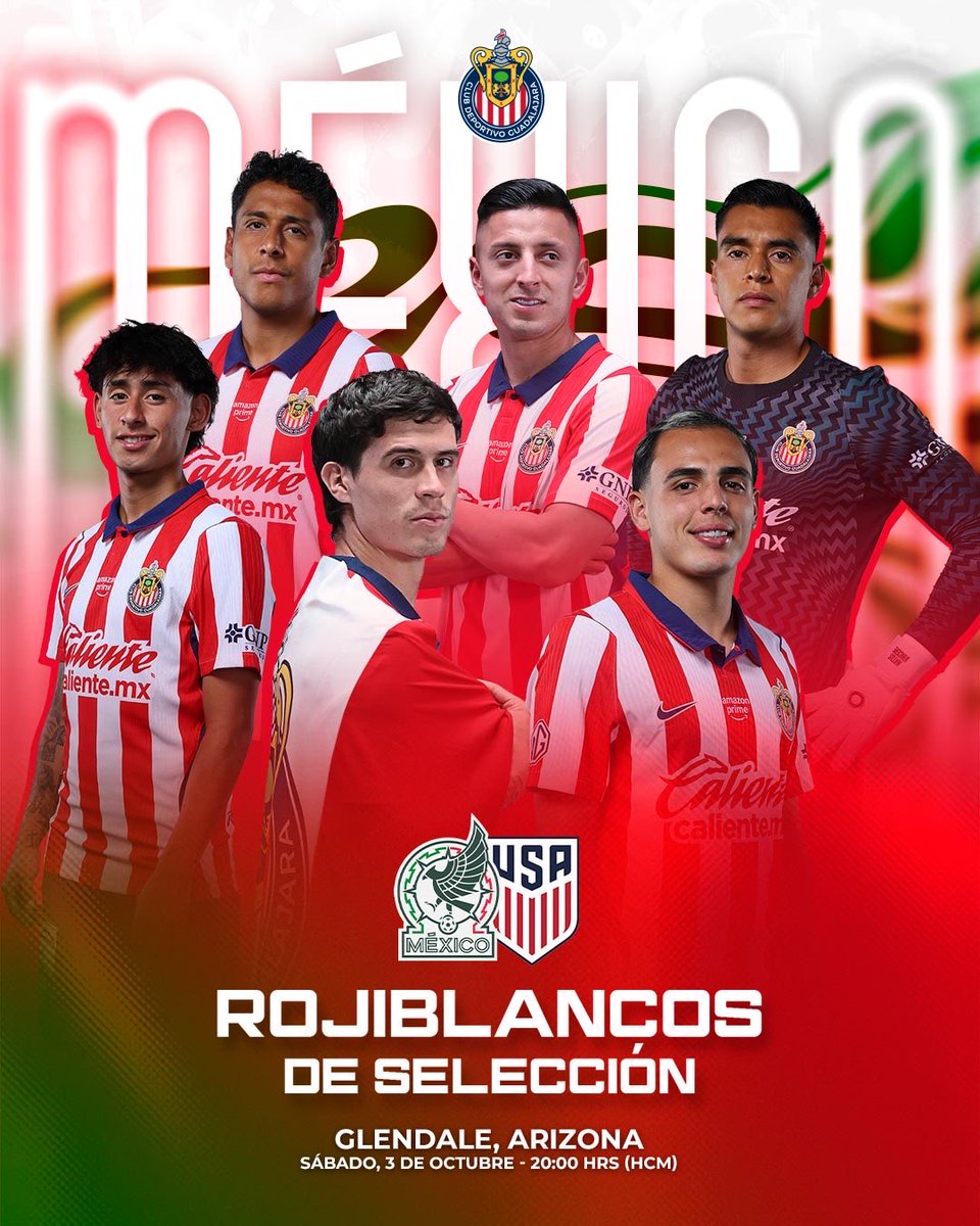 Chivas's tweet photo. 🇲🇽 ¡Hoy hay partido para nuestros #RojiblancosDeSelección! 🔴⚪️

¡MUCHO ÉXITO Y CON TODO POR EL TRIUNFO CON @miseleccionmx! 🔥 https://t.co/sNwf3V22bl