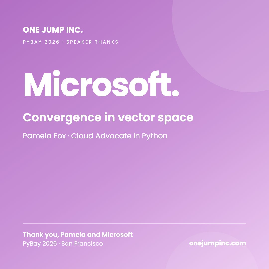 onejumpinc's tweet photo. Thanks @pamelafox of @Microsoft for "Convergence in vector space" at @py_bay. https://t.co/3Frwkkn0gE