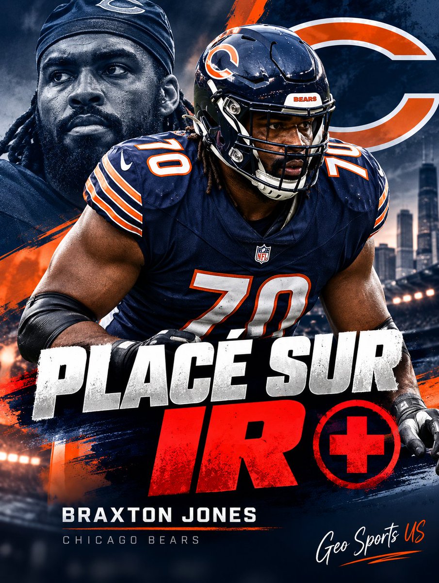 GeoSportsUS's tweet photo. 🚨 COUP DUR POUR LES BEARS ! 🐻
Les Chicago Bears placent leur Left Tackle Braxton Jones sur Injured Reserve après sa blessure au genou face aux Eagles. ❌
➡️ Il manquera au minimum 4 matchs ➡️ Jones avait débuté les 3 premiers matchs de Chicago cette saison ➡️ C'est déjà sa 4e saison consécutive avec un passage sur IR
Les Bears vont désormais se tourner vers Theo Benedet pour protéger le côté aveugle de leur QB.
Une absence importante pour une ligne offensive qui va devoir rapidement trouver de la stabilité.
💬 Cette blessure peut-elle devenir un vrai problème pour l'attaque de Chicago ?
#NFL #ChicagoBears #DaBears #GeoSportsUS