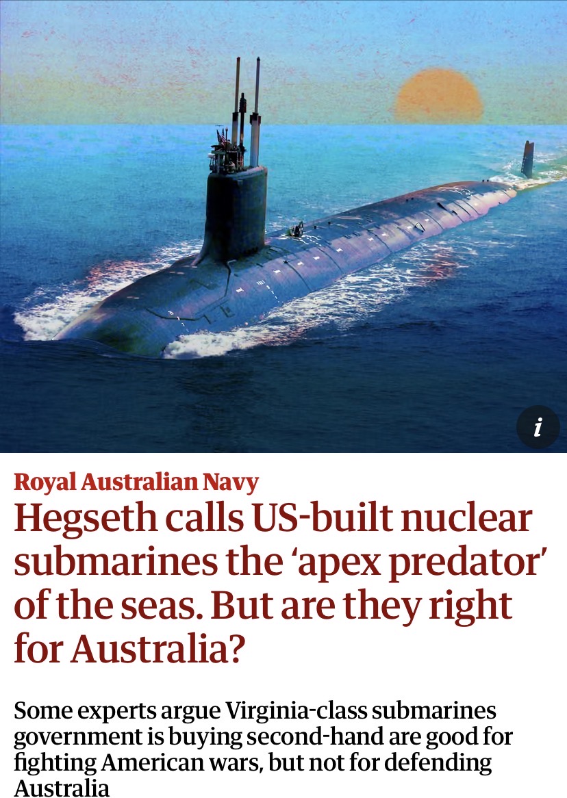 DougCameron51's tweet photo. Don’t  listen to  religious extremist and warmonger Hegseth and his  sycophantic  mate Marles who claims “shared values” with this obnoxious and dangerous fool. Military experts, politicians, diplomats  peace activists, unions, faith groups all oppose the madness that is AUKUS. https://t.co/x4S1VmjMuf