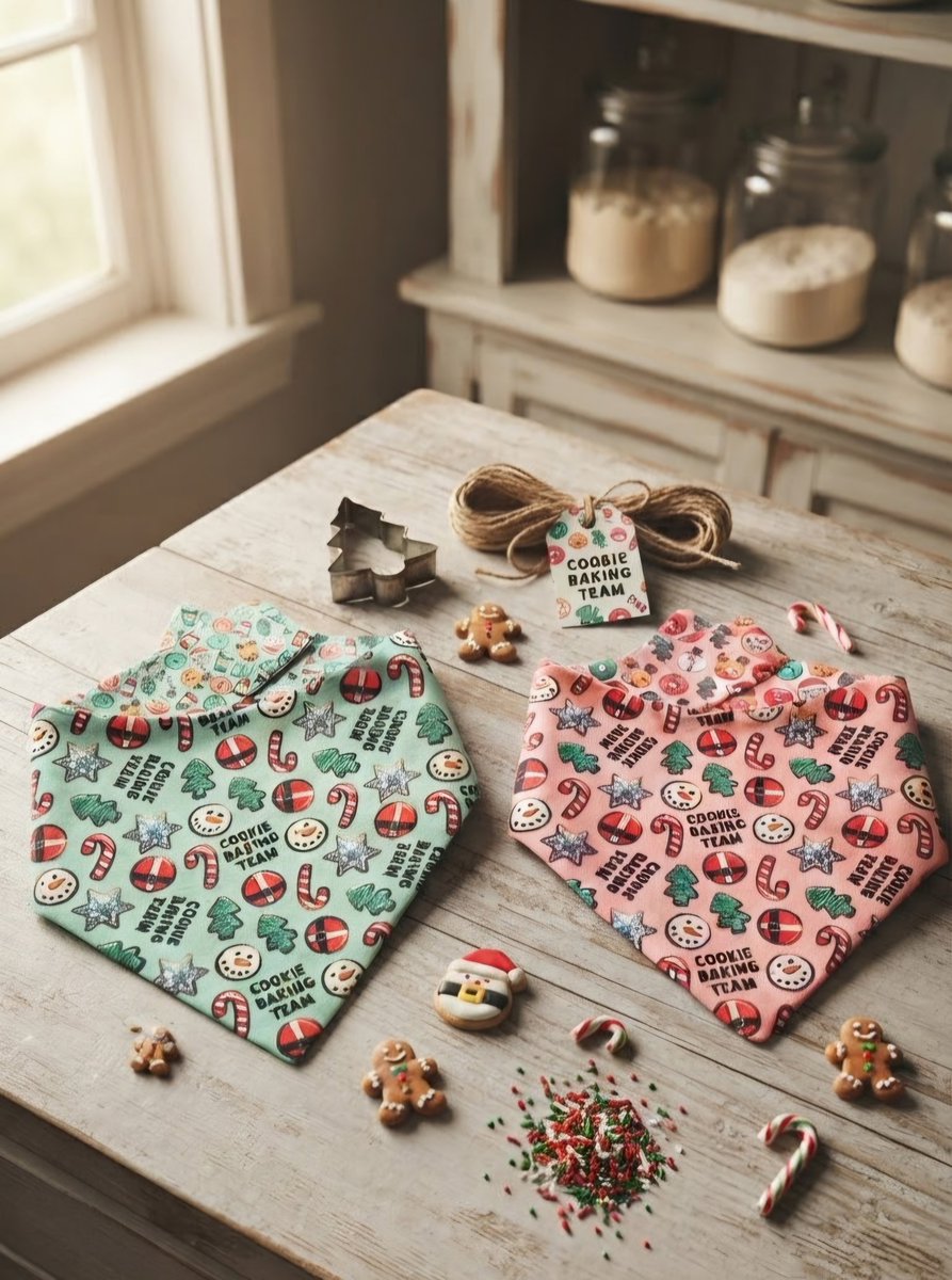 DsignsbyCristal's tweet photo. Who's on the Official Cookie Taster Team? 🍪🎄 Get your pup ready for the holidays with these adorable reversible bandanas! 🐾 Shop now! #dogsoftwitter
#twitterdogcommunity #CraftBizParty #dogs #shopsmall
https://t.co/dz9vDWd9CV https://t.co/9bmNVS88dM