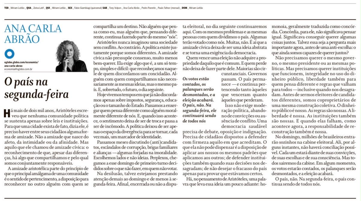 reztirps's tweet photo. Bela reflexão da @anacarla_abrao, uma legítima democrata. https://t.co/XCDGtKjj9B