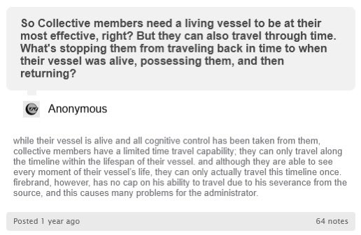 MichaelO2k's tweet photo. @t00ned @Madman_Marzipan @sensible_dude2 I don’t fault you for not knowing this cause it was only expressed on Rosner’s tumblr, but the reason is cause the collective can only exist in the timeline starting from when they were made in the 1940s. All of them can’t go beyond the lifespan of their vessels. https://t.co/Cl6W8LB4CI
