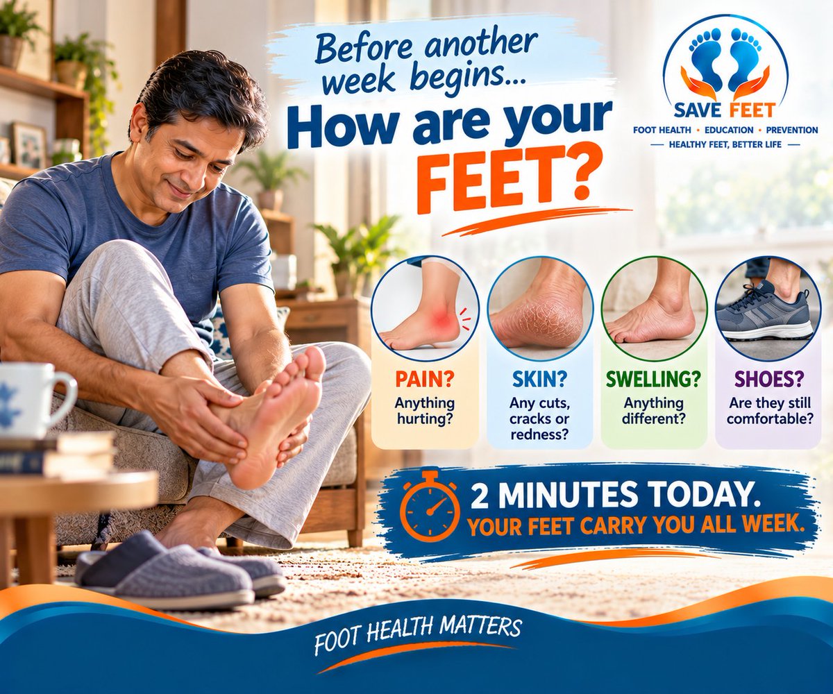 podashish's tweet photo. Take 2 minutes today. Your feet carry you all week.
💙🧡 SAVE FEET | FOOT HEALTH MATTERS

#SaveFeet #FootHealth #Podiatry #PreventiveHealth #Mobility #HealthyAgeing #FootCare #HealthyFeet https://t.co/fjukHxHivo