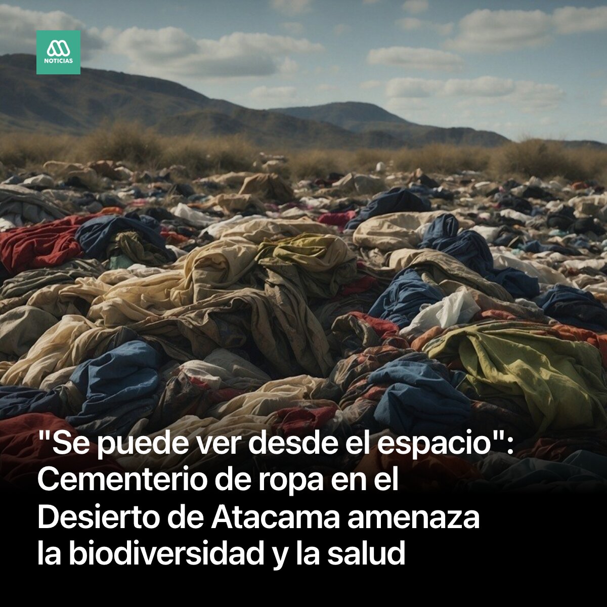 Mega's tweet photo. El desierto de Atacama alberga una de las mayores vergüenzas ambientales de Chile: un cementerio de ropa usada en Alto Hospicio que se extiende por kilómetros y es visible desde el espacio. https://t.co/kfedZ7kpFp