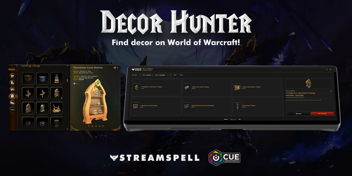streamspell's tweet photo. WoW decor hunting just got easier🏠✨

Decor Hunter is a FREE iCUE Widget that lets you browse housing decor, check how to get each item, track your next targets and keep your collection progress visible inside iCUE

https://t.co/7hcUm0XL2X https://t.co/X2ZBZI8DAs