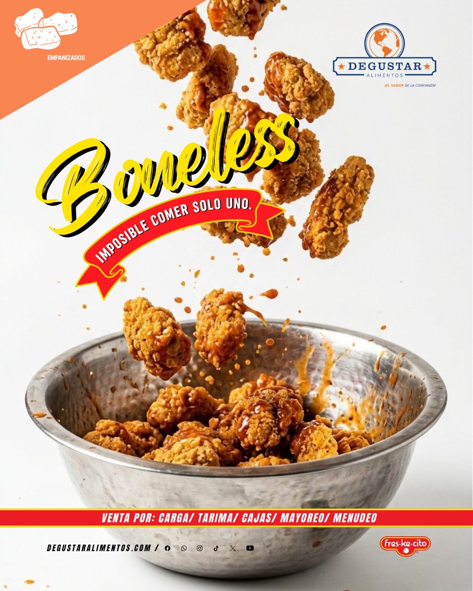 Degustar_A's tweet photo. ¡El bocado 100% pechuga de alto rendimiento listo para freír y servir! 

Pedidos: https://t.co/eanZlprzqu
Contamos con venta por carga, tarima, cajas, mayoreo y menudeo
#Boneless #BonelessCrujientes #calidad #crunch #lomejor https://t.co/U2oRFAWhzM